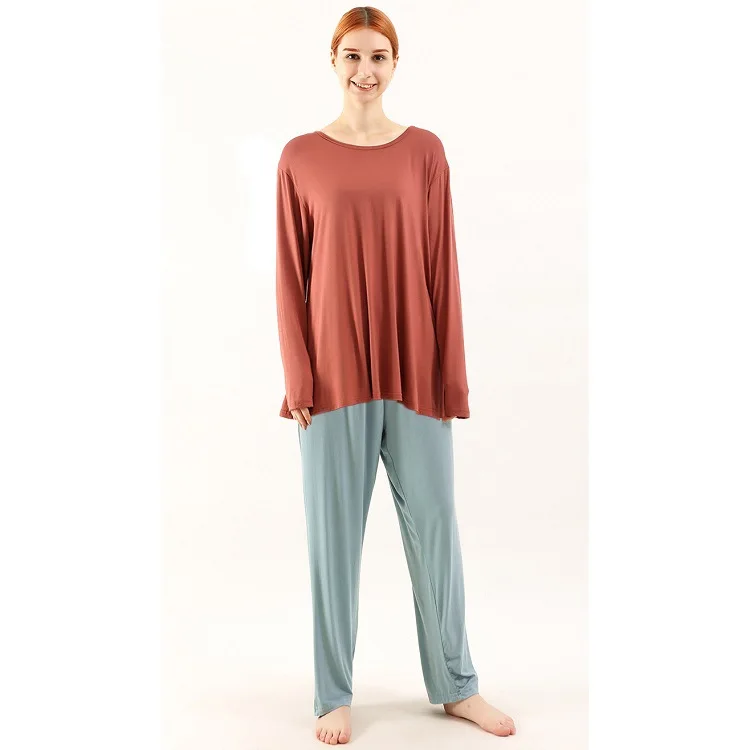 $cinnabar red top + aqua blue pants