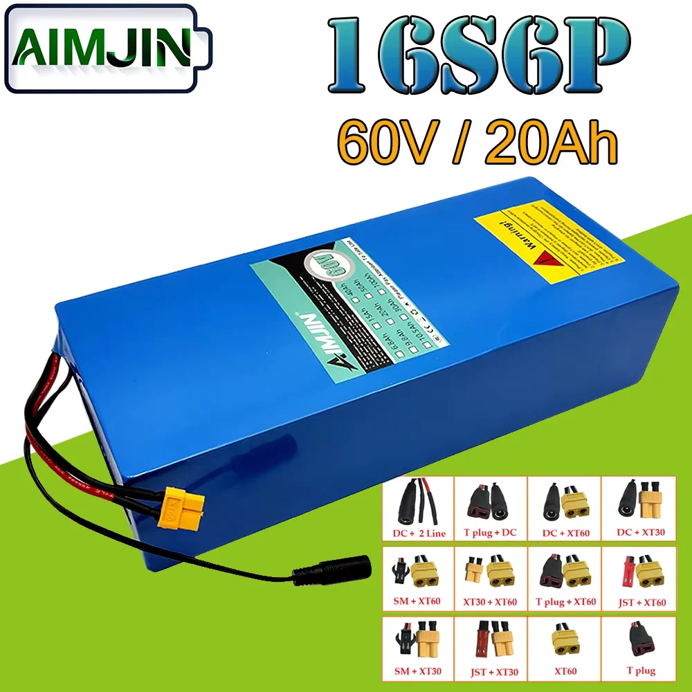16S6P 60V 20Ah 250-2000W High-power Lithium Battery 18650 Built-in BMS for Electric Motorcycles Scooters Replacement Battery