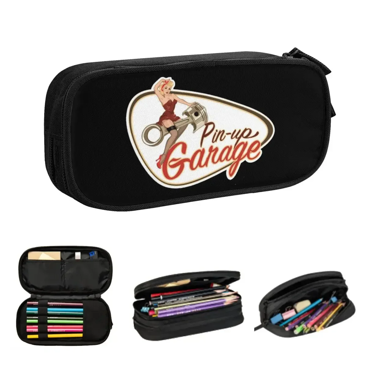 

Pin Up Garage Ретро рокабилли Дизайн Пеналы Большая емкость Сумки для ручек Коробка для ручек Пенал для канцелярских принадлежностей Школьный офис