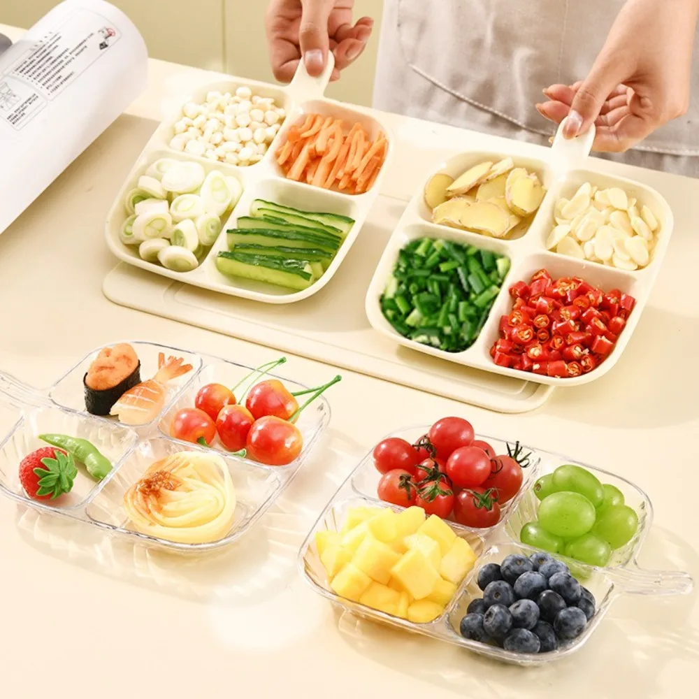Kitchen Dinnerware for Condiments Fruit 4 Grid Plastic Divided Plate Compartmentalized Mixing Food Dish Reusable Dinner Plates