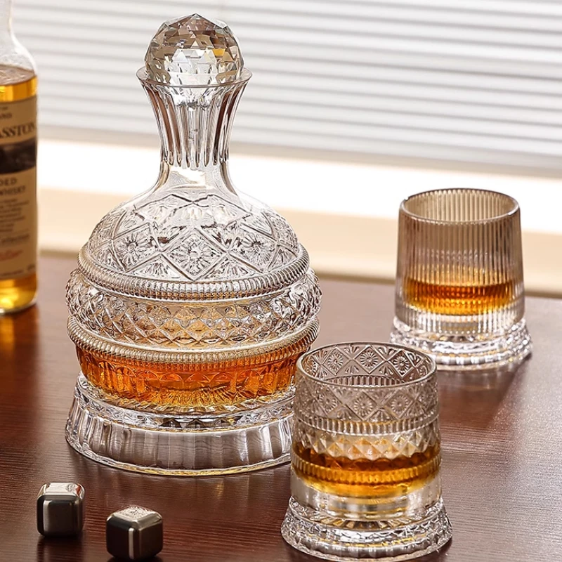 

Luxury Crystal Wine Decanter Set with Stand - Premium Rotating Aerator Carafe for Home Bar Essential Gift for Wine Lovers