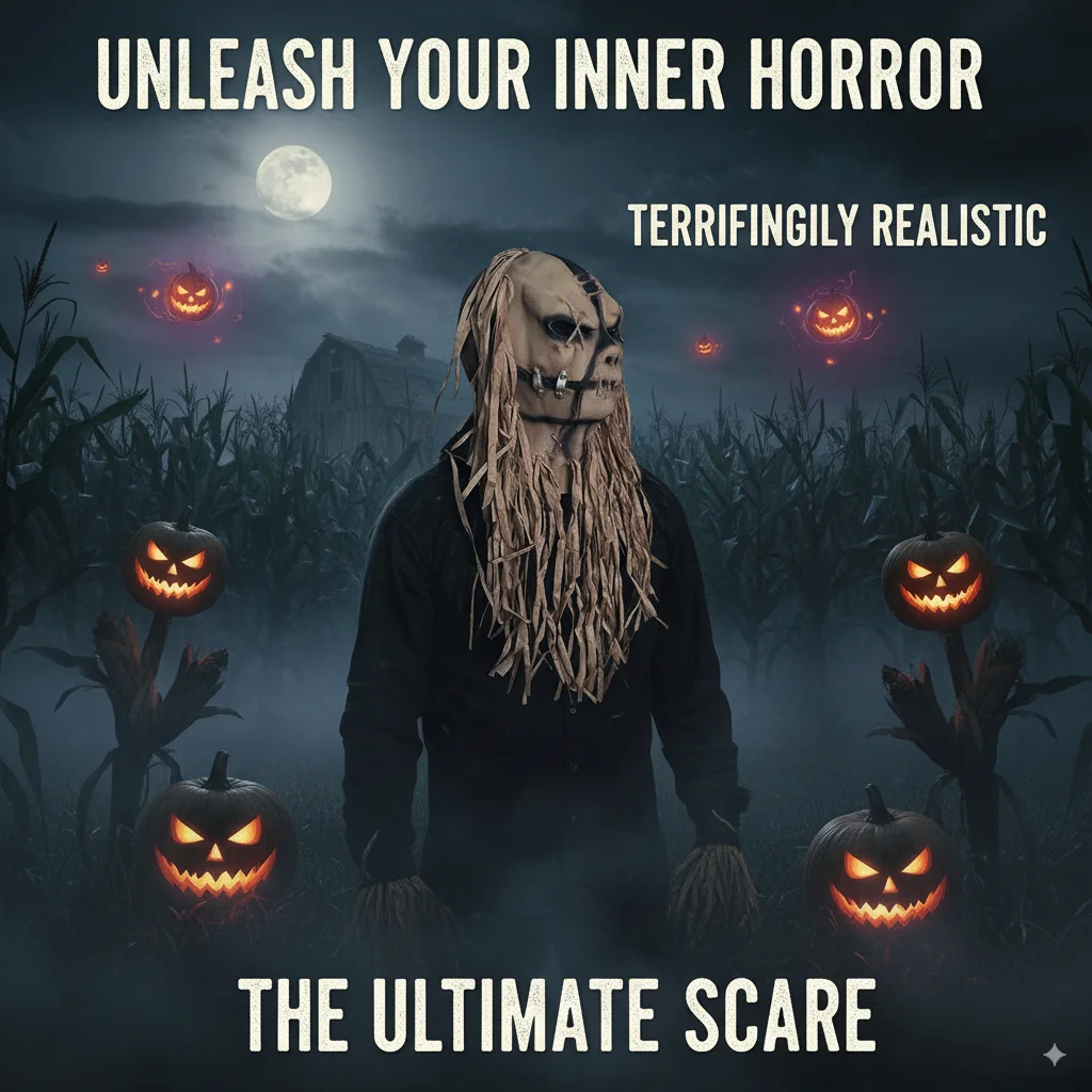 

Маска пугала на Хэллоуин с веревкой для волос, жуткий костюм на всю голову, реквизит для вечеринки ужасов, косплея, дом с привидениями, маскарад