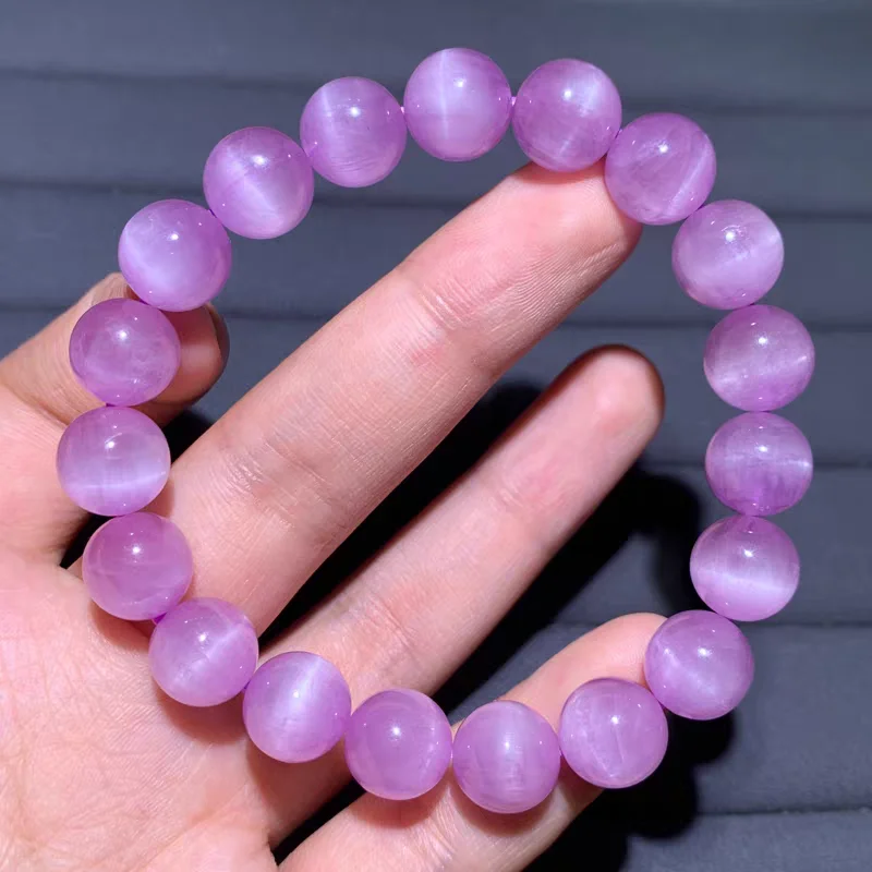 Natural Purple Kunzite Round Beads Bracelet 8mm 9mm 10mm Cat Eye Clear Beads Women Kunzite Beads Cat Eye Bracelet Jewelry AAAAAA 2
