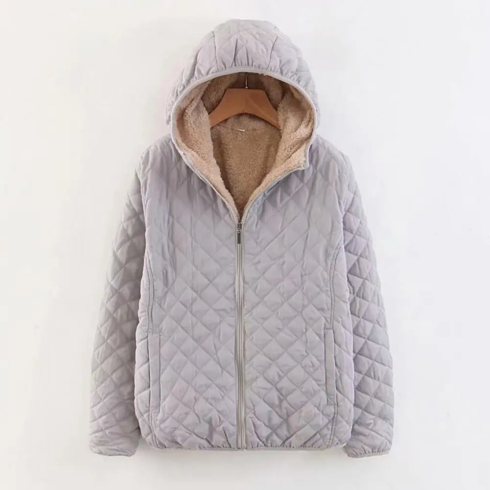 

Women Winter Coat Zipper Hooded Fleece Thick Long Sleeve Keep Warm Pockets Loose Cardigan Autumn Coat for Daily Wear