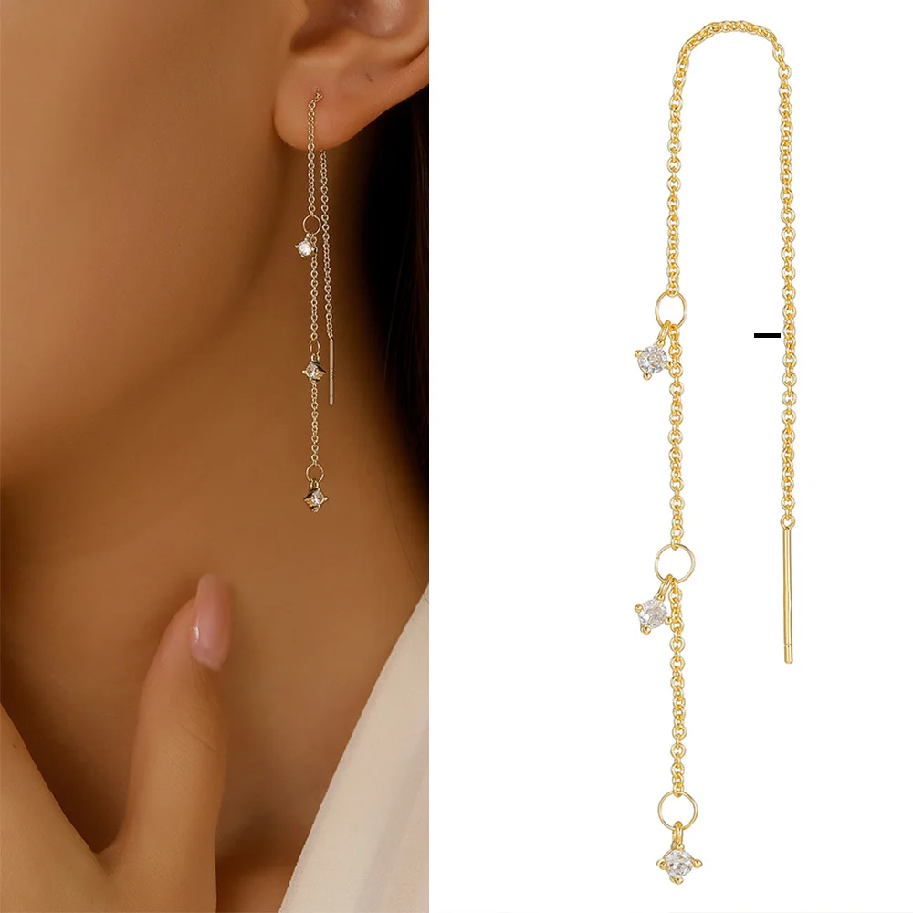 

Simple Fashion Long Tassel Drop Earrings Inlaid Zircon Gold Color Hypoallergenic Dangling Earrings for Women Wedding Jewelry
