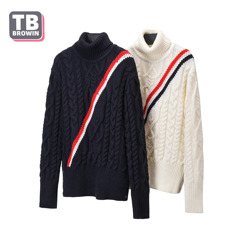 

TB Flagship-Store Brand men's turtleneck sweater Thom British striped 4-bar wool brand bottomed pullover luxury