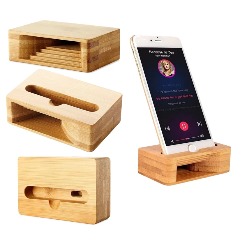 Creative Physics Amplifier Musical Instrument Pickup Amplification Speaker Integrated Bamboo Phone Holder Household Phone Speake