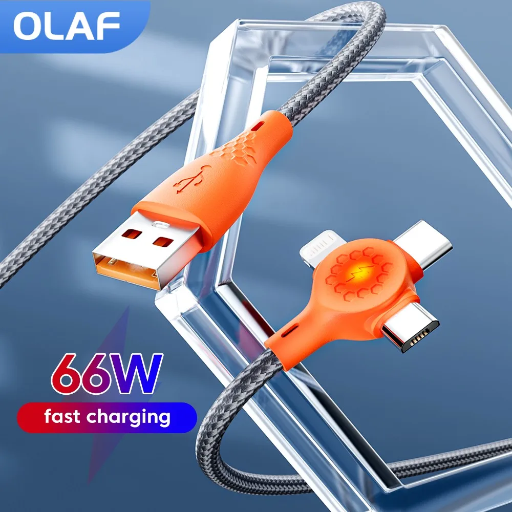 66W 3 in 1 Fast Charging Cable USB to Micro Type C IOS Cable For iPhone Xiaomi Huawei Mobile Phone Multi Charger Cable USB Cable