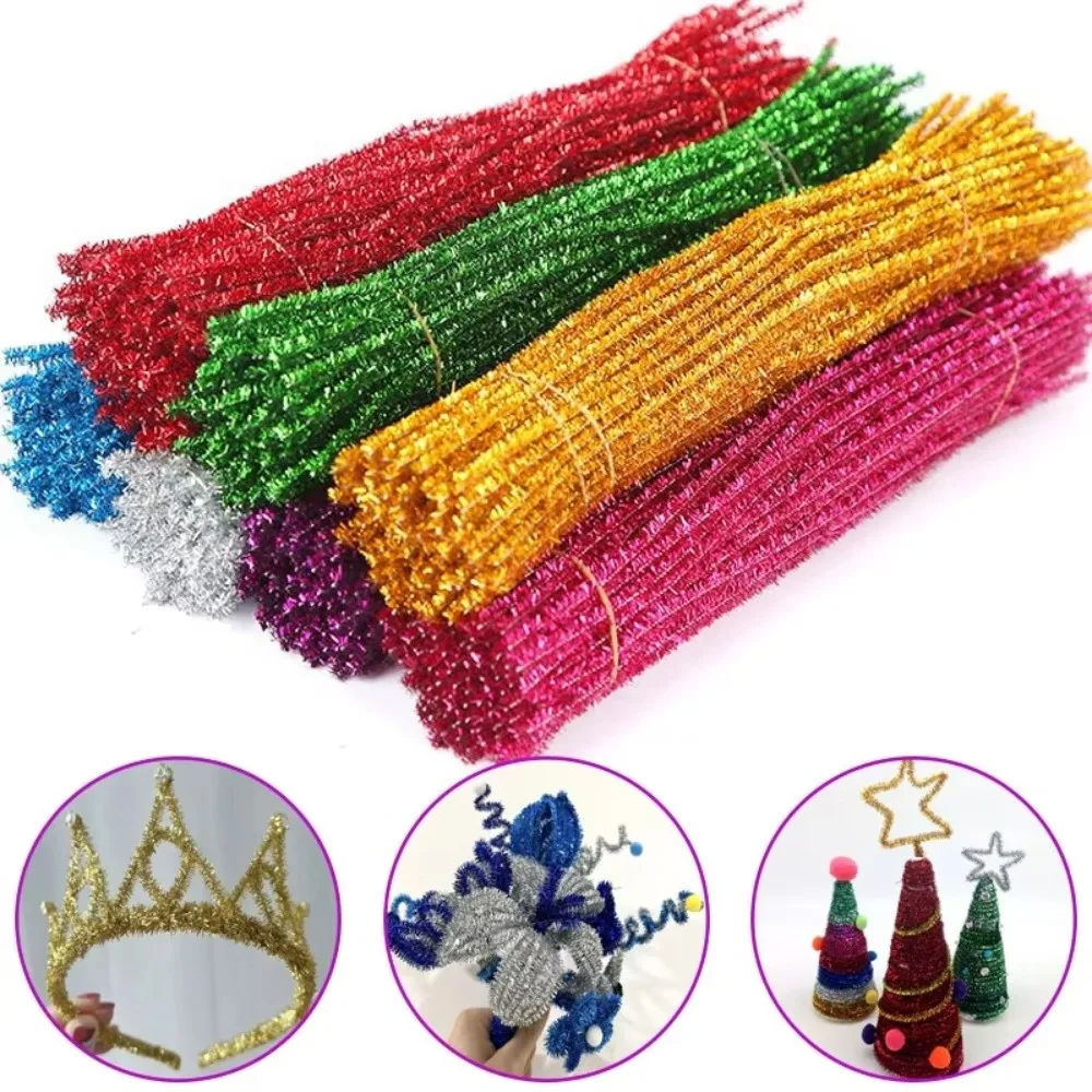 

100pcs New 30cm Glitter Chenille Stems Torsion Bar Christmas Tinsel Stems Wool Top Wired Sticks
