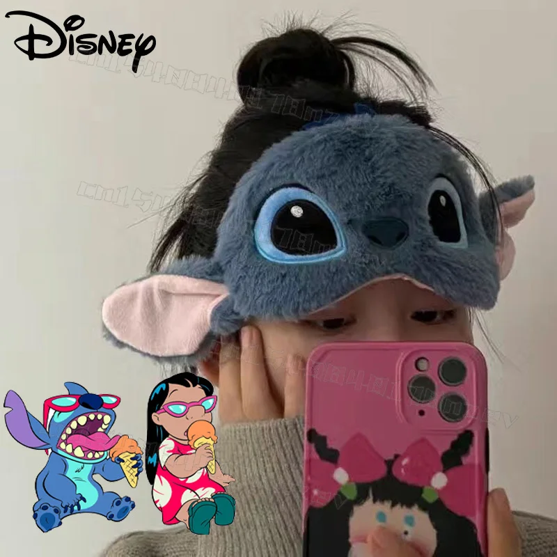 

Disney Anime Lilo & Stitch Plush Eye Mask Cartoon Men Women Portable Sleep Blackout Soft Plush Eye Mask Kawaii Christmas Gift