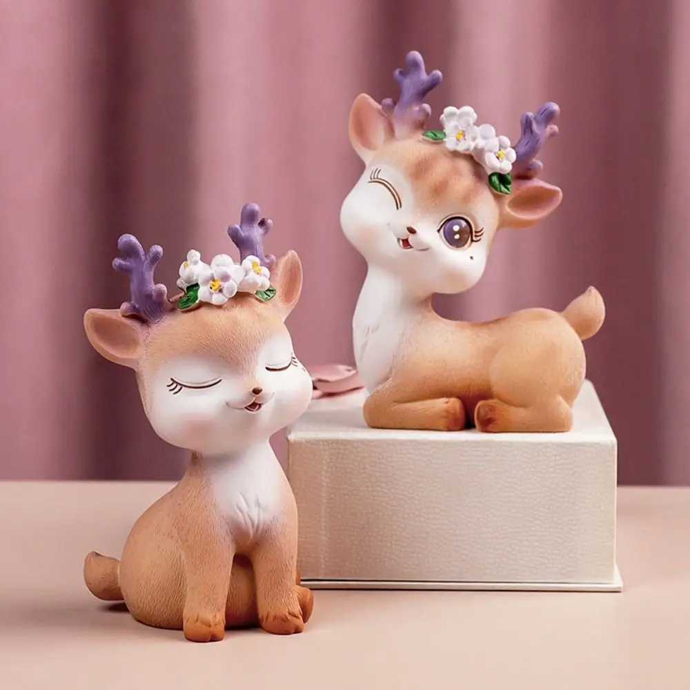 Mini Resin Elf Deer Figurine Reindeer Christmas Car Decoration Crafts Accessories Animal Statue Party