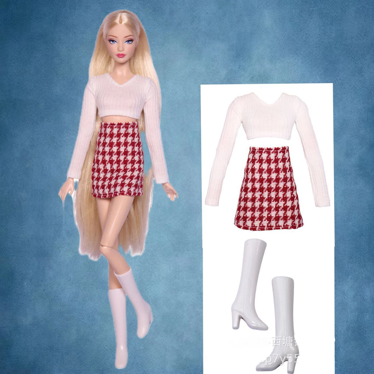 Vêtements de poupée de supermodèle FR 30cm, haut court blanc + jupe à carreaux, ensemble pour poupée princesse 1/6, habillage quotidien