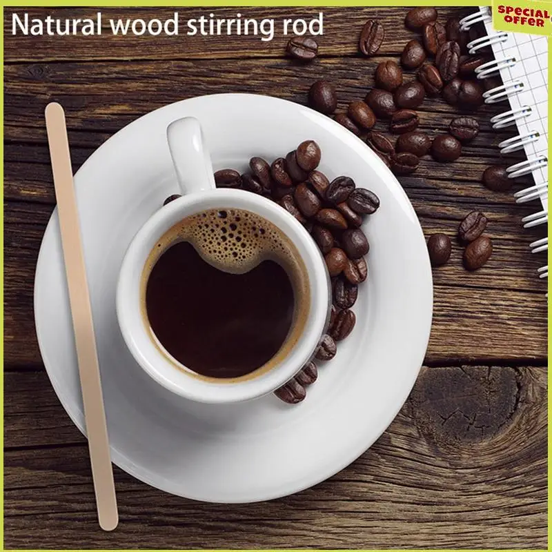 Palillos para agitar café de madera A34R, 7,5 pulgadas, paquete de 100, extremo redondo, agitadores ecológicos para bebidas calientes, madera Natural