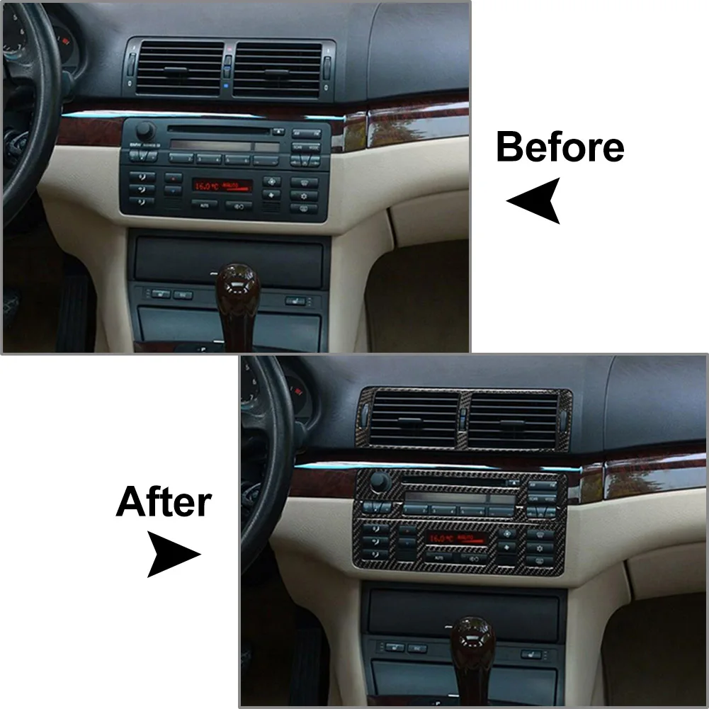 LHD Car Carbon Fiber Pattern Interior Central Console Cover Trim For BMW 3Series E46 1998-2005 Black/Red 10Pcs/Set