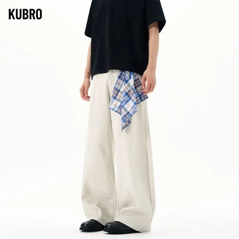 

Мужские повседневные брюки из 100% хлопка с широкими штанинами, квадратный дизайн со съемным карманом, модные прямые свободные персонализированные мужские повседневные брюки