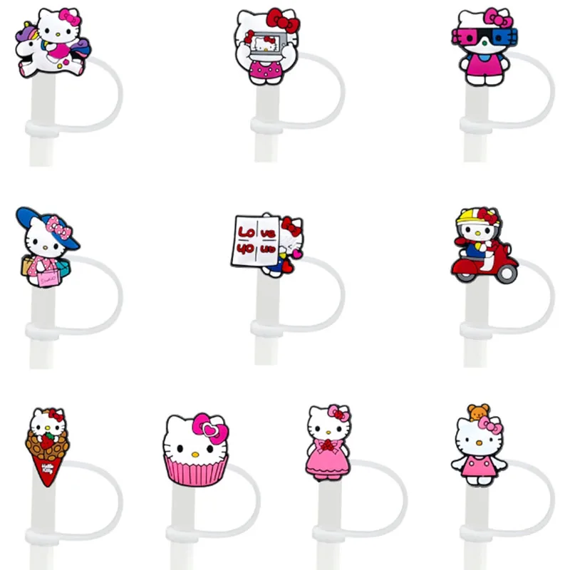 MINISO 10mm Straw Covers Cap Compatible with Stanley 30&40 Oz Tumbler Hello Kitty Straw Toppers Reusable Dust-Proof Straw