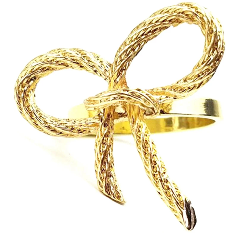

LJL-48 Pcs Simple Golden Napkin Ring Butterfly Bow Tie Napkin Buckle Hotel Restaurant Mouth Cloth Ring Metal Napkin Ring
