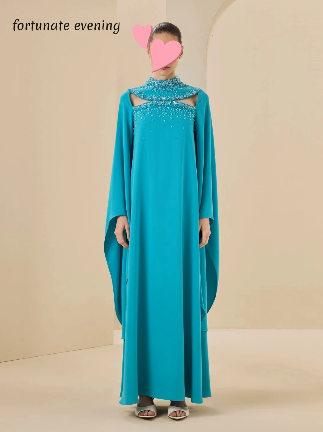 Fortunate Evening Elegant Vintage Sweet Blue Crystal Beads Cape New Customized Formal Occasion Prom Dress Evening Party Gowns