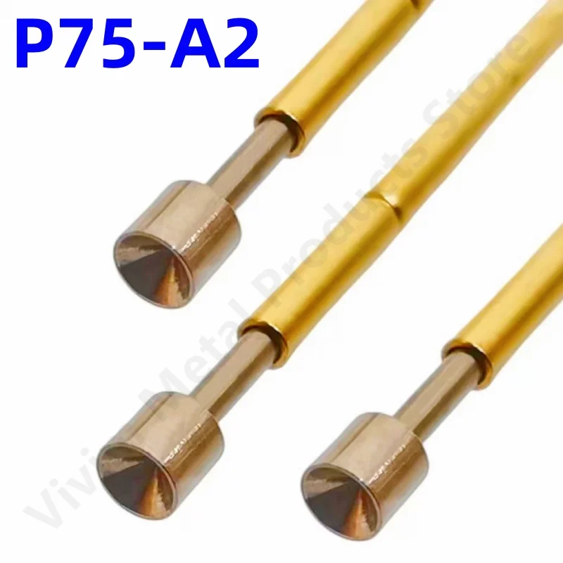 100PCS P75-A2 Spring Test Probe Pogo Pin P75-A 1.30mm Cup Tip Head Nickel Plated 1.02mm Thimble PCB Test Tool Pogo Pin 17mm