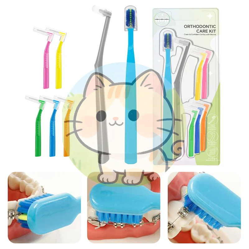 

Toothbrush With L Shape Push-Pull Interdental Brush Tufted Brush Clean Braces Tooth Brush Soft Bristle Toothbrush Oral Care~