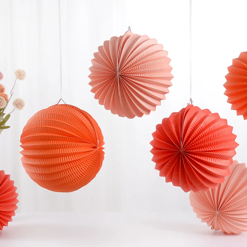 2/1pcs 20cm Round Paper Lanterns Watermelon Shape Accordion Pleated Origami Lantern Ball Wedding Birthday Party Decoration Favor