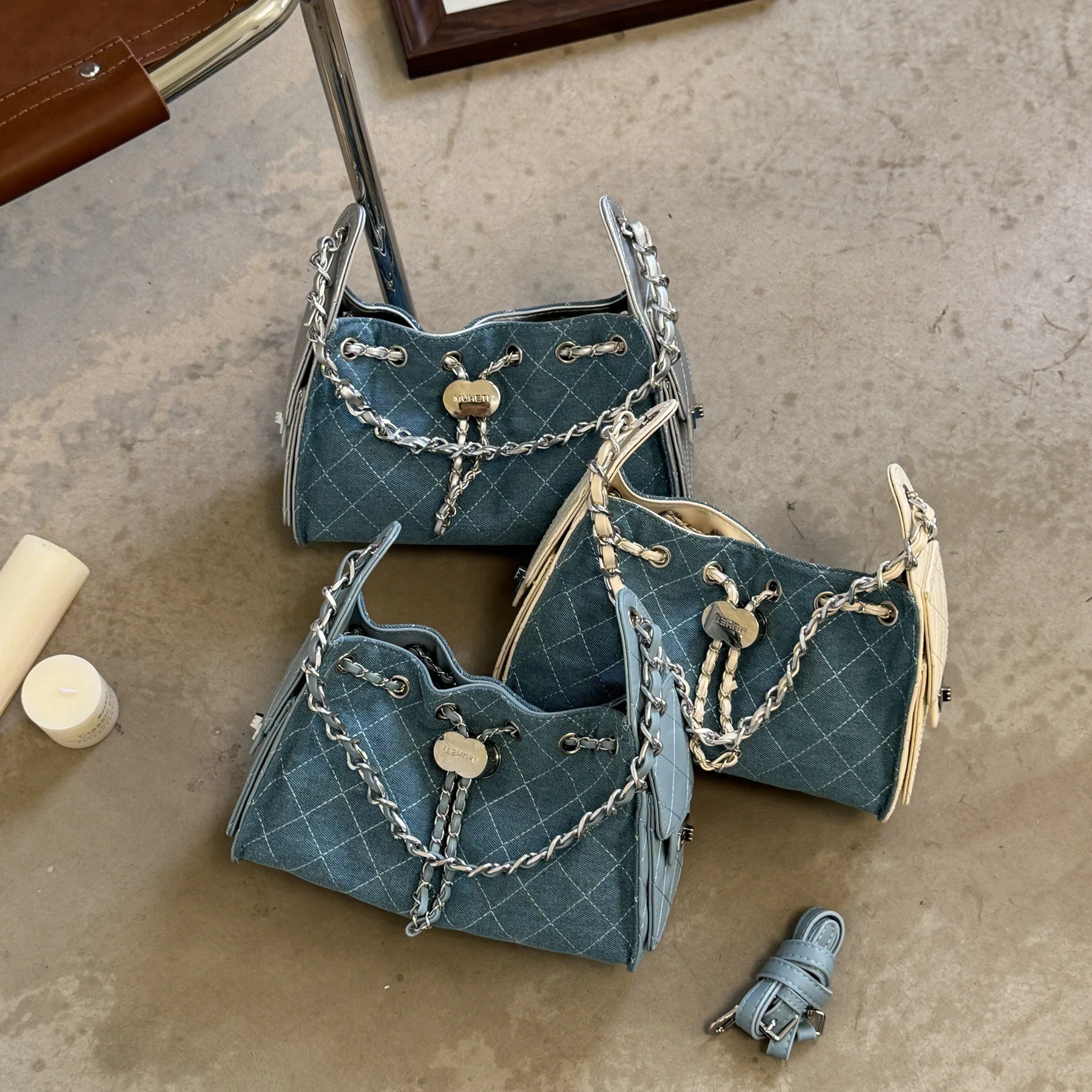 denim-large-capacity-diamond-chain-bucket-bag-2026-summer-new-women's-fashion-casual-commuter-single-shoulder-crossbody-bag