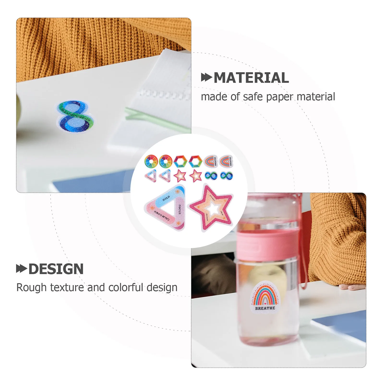 

30Pcs Textured Calm Stickers Safe Paper Material Stress Relief Sensory Decals for Phone Case Desktop Notebook Coloring Stickers