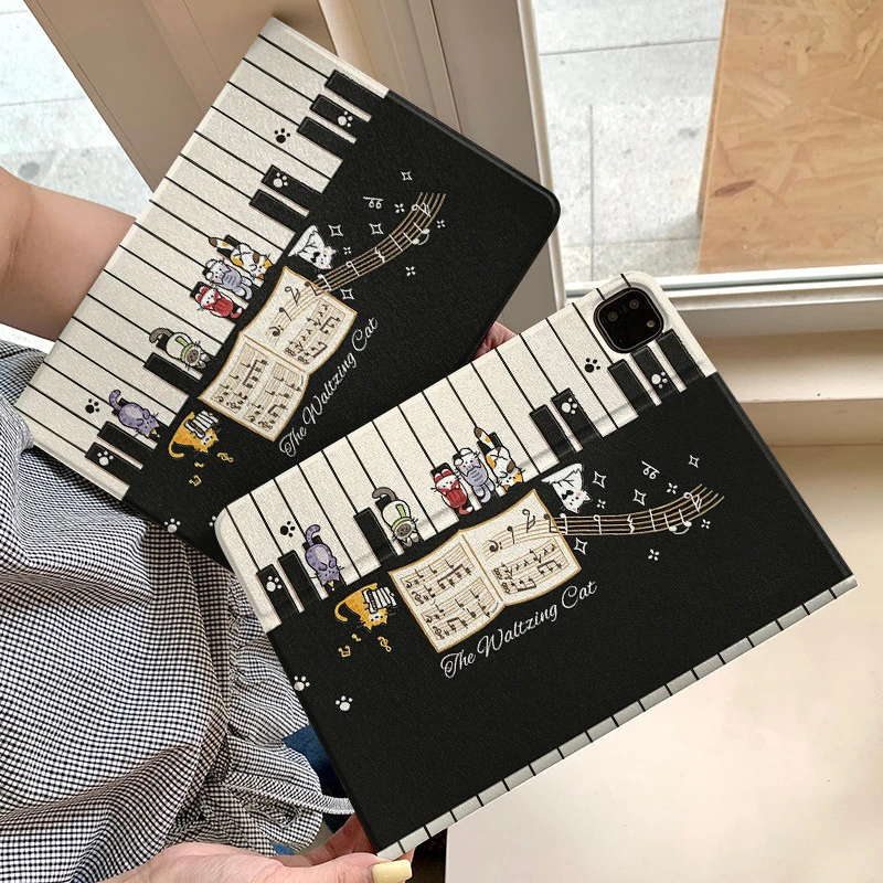 Retro Black Piano Cat Note Book Style Tablet Case For iPad Pro 11 12.9 13 A16 M2 M4 M3 M5 5/6/7/8/9/10/11th Mini Air 3 4 5 Cover