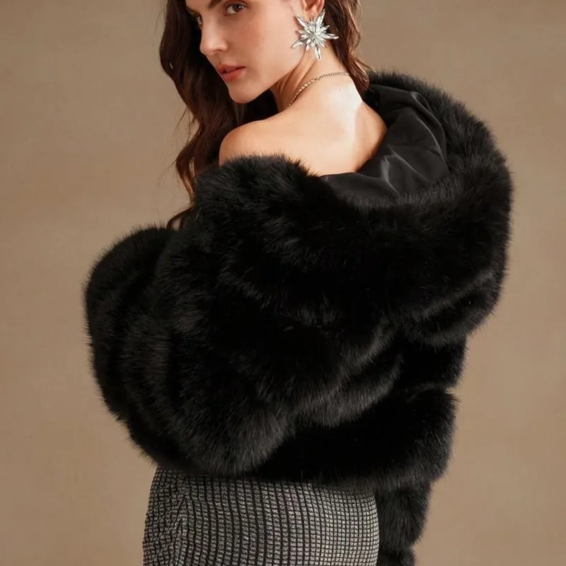 2025 estilo coreano casaco de pele sintética feminino com capuz zip-up blazer com gola entalhe engrossado quente inverno outwear jaquetas de pele do falso