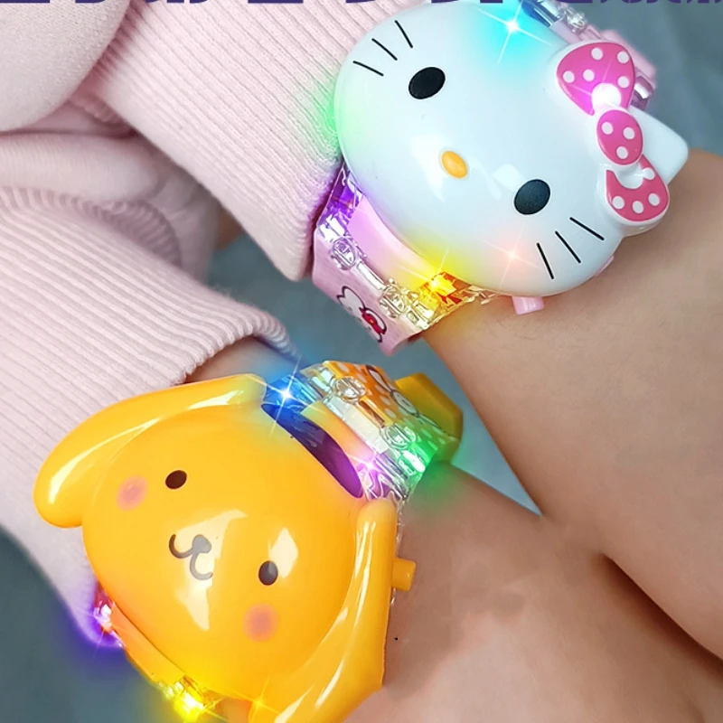 Sanrio Kuromi My Melody Kawaii Lighting Music Flip Watch Luminescent Electron Toys Creative Jewelry A Birthday Gift for Children