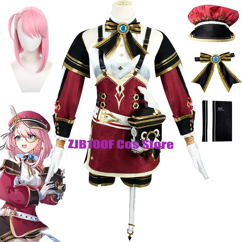 

Game Impact Charlotte Cosplay Costume Uniform Women Coat Skirts Suit Wig Halloween Party Role Outfit for Charlotte