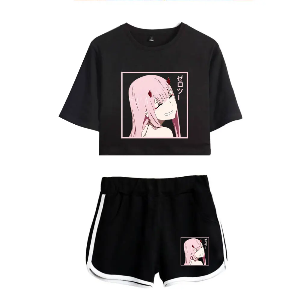 Cartoon Cute DARLING in the FRANXX Exposed Zero Print Cool Sexy Shorts+lovely T-shirts Dew navel Pretty Girl suits Two Piece Set - Image 3