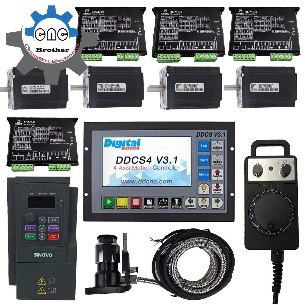 

CNC DDCS V3.1 4 Axis Motion Controller Kit JMC Stepper Motor Stepper Drive + Inverter + High Precision Tool Positioner + MPG