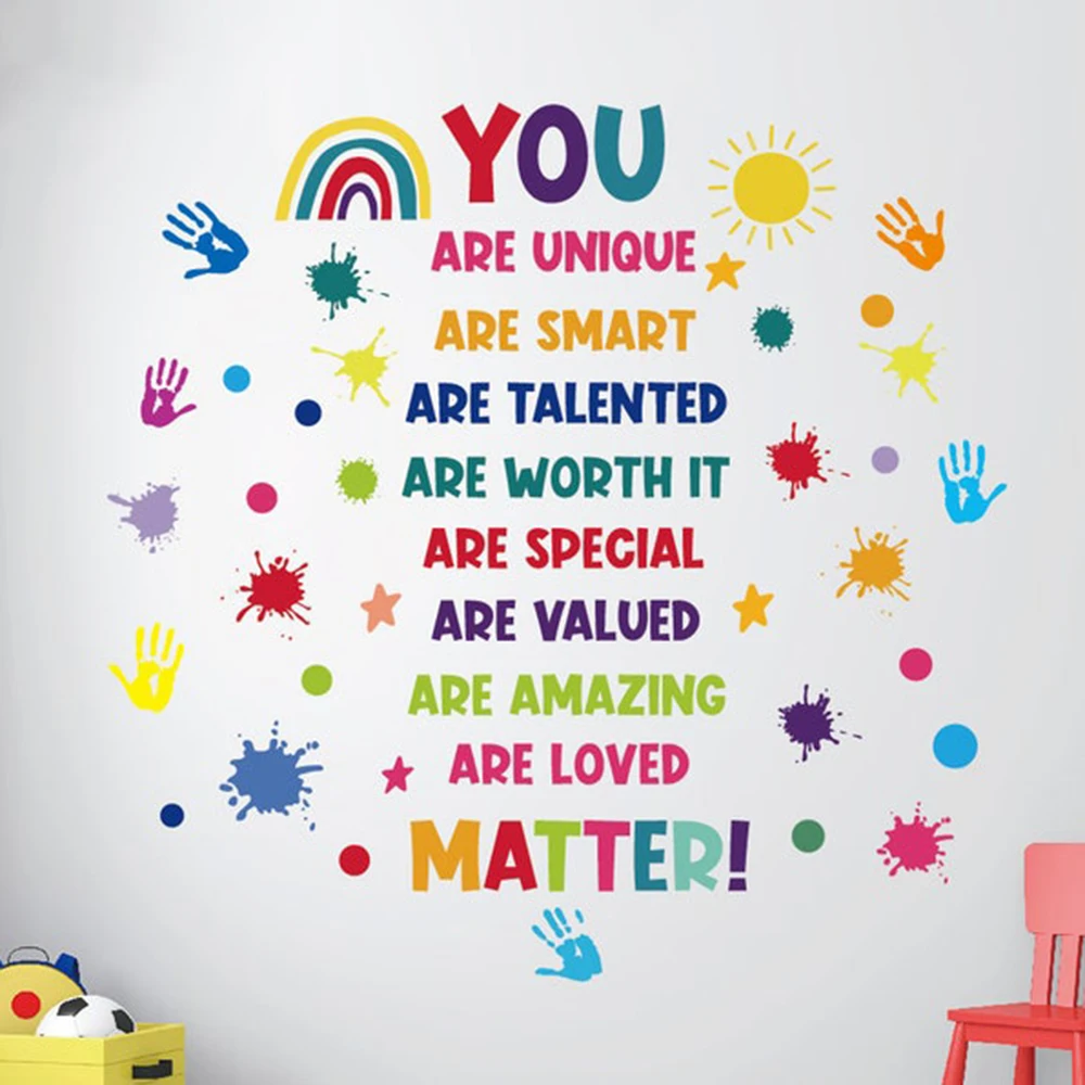Colorful Inspirational Phrases Slogan Wall Sticker Motivational You Are Unique Smart Talented Wall Decals Classroom School