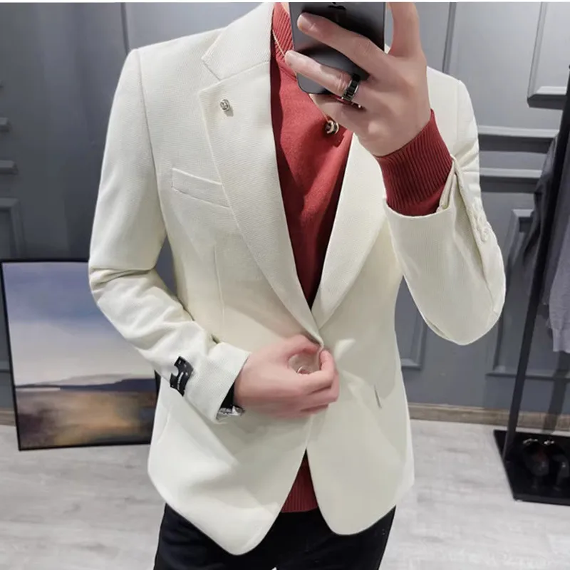 

2023 New Classic Solid Color Blazer Suit Men Korean Version Suit Jacket Casual Slim Fit Jaqueta Masculina Men Clothing S-3XL