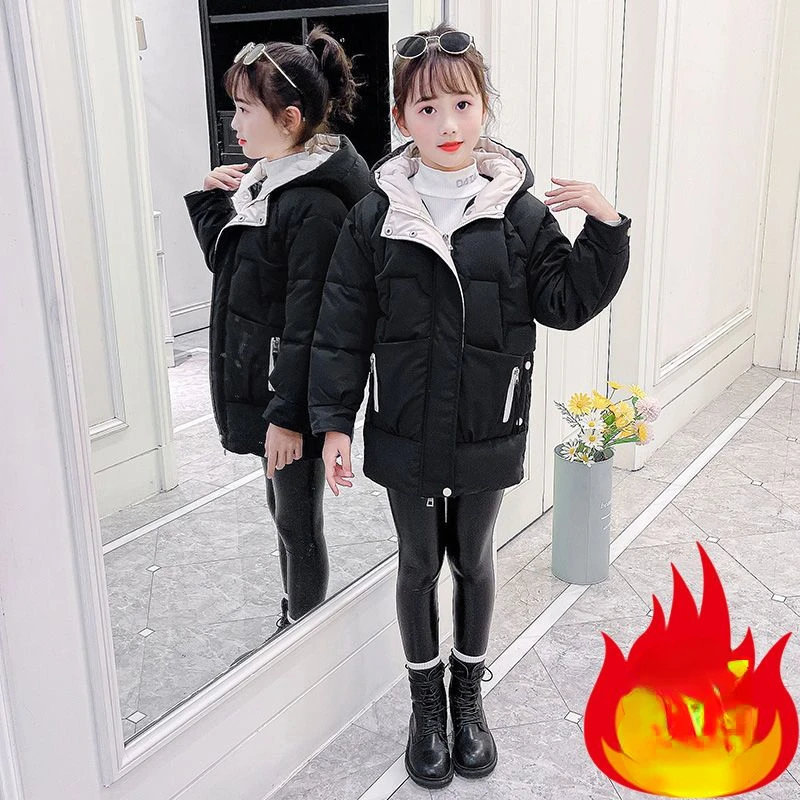 

Girls Winter Cotton Coat 2024 New Fashion Thickened Down Cotton Coat for Girls Children's Clothing Outerwear Red 9 10 8 12 Years