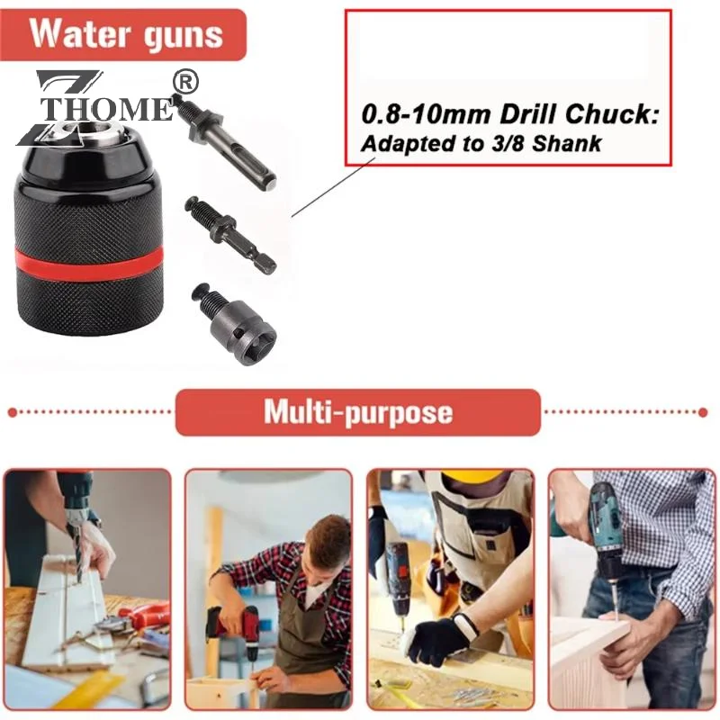 4pcs/set,0.8~10mm Ratchet Self-locking Drill Chuck,3/8-24UNF Thread 3Jaw Metal Keyless Chuck,Power Chuck For Drill Bits&Sleeve
