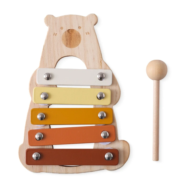 Baby Wooden Musical Instruments Toys Multifunctional Bear Shape Xylophone Octave Playing Musical Bear Toys Gift