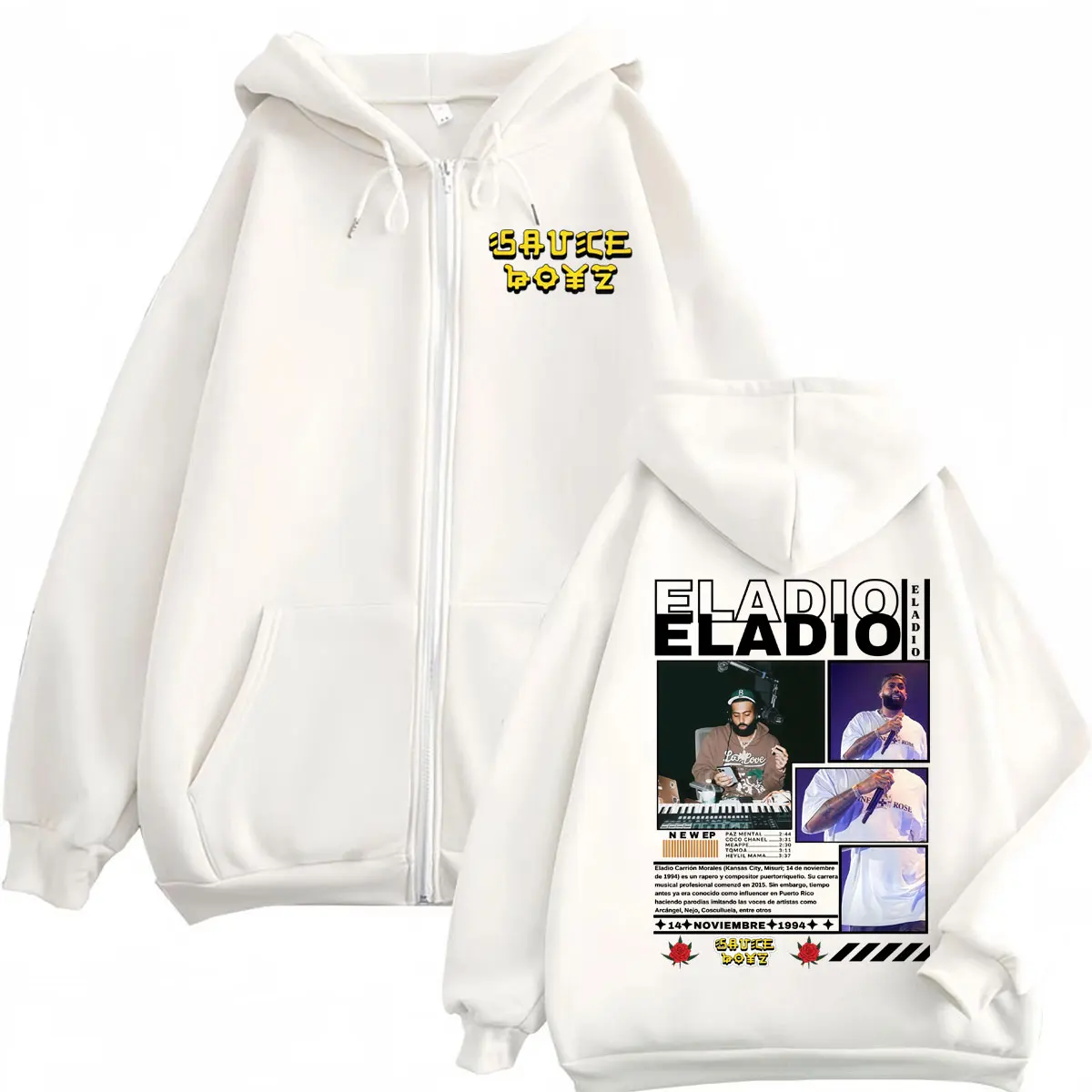 Eladio Carrion Sauce Boyz Graphic Zipper Hoodies Fashion Hip Hop Zip Up Pullovers Jacket Men Women Casual Comfort Sweatshirts