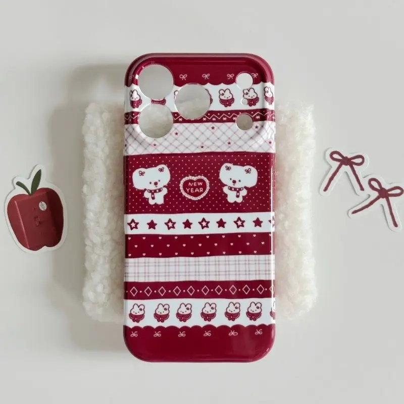 Funda de Teléfono con Diseño de Osito Rojo, Moderna y Linda, para iPhone 17 16 15 14 13 12 11 Pro Max 7 8 Plus Mini, Carcasa Trasera Rígida de PC