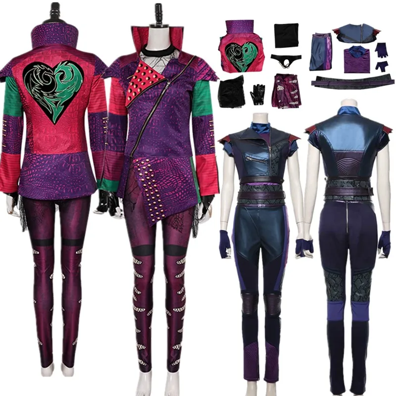 Mal Cosplay Descendants Disguise Costume Adult Women Fantasia Jacket Pants Gloves Belt Outfits Halloween Carnival Party Suit