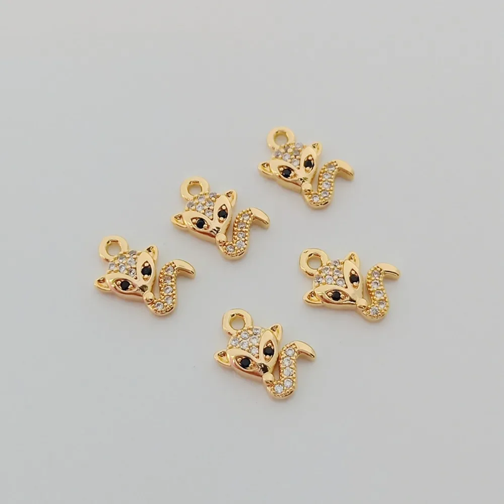 

Покрытие из настоящего золота 14 карат и комплект с цирконом, маленькая подвеска в виде лисы, браслет, подвеска, аксессуар «сделай сам», 10*11 мм