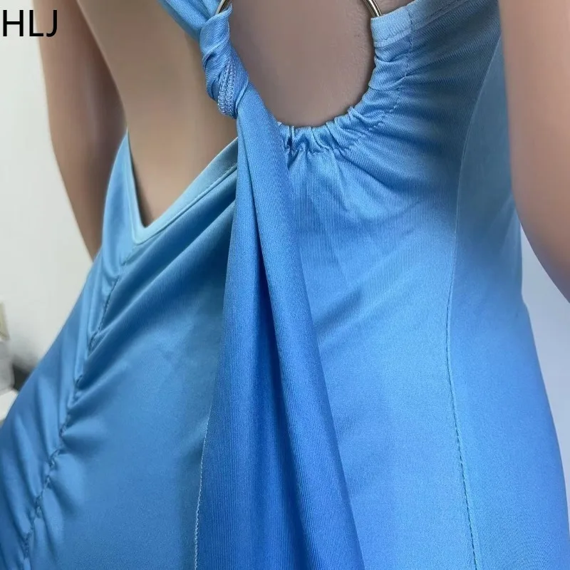 HLJ Streetwearเซ็กซี่Gradient Bodyconชุดยาวผู้หญิงไหล่เอียงBacklessหญิงNight ClubวันหยุดVestidos 2025