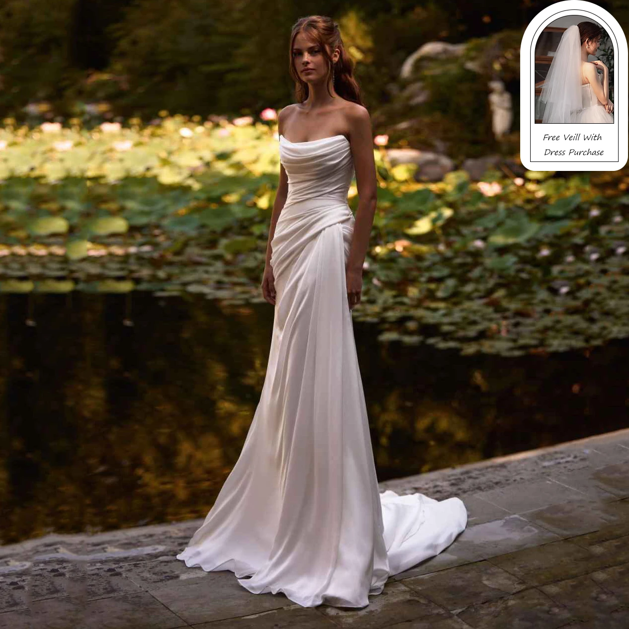 Eightree White Long Wedding Dresses Strapless Sweep Train Mermaid Bridal Gowns Formal Wedding Gowns Vestidos De Novia Customized