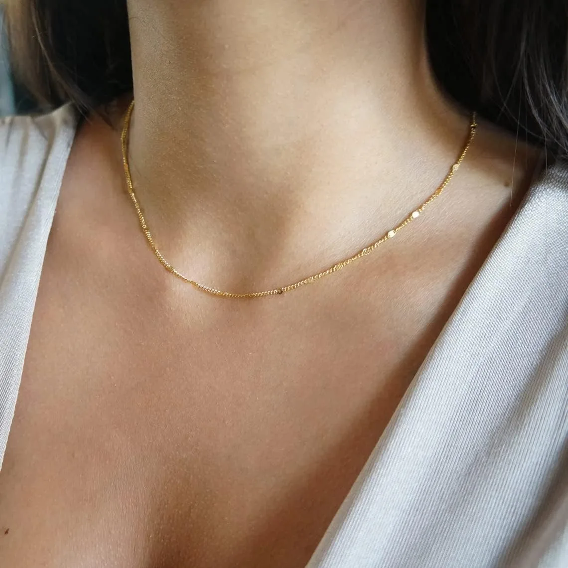 K Gold/Silver Plated Satellite Choker Shining Dots Station Chain Sparkle Chain Necklace Link Chain Exquisite Jewelry for women - view 3