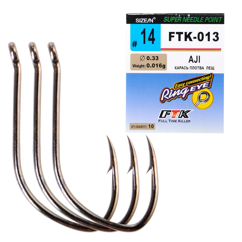 FTK 7-10PCS Fishhooks High Carbon Steel Long Sharp Fashing Reversed Hooks Baithook Black Chrome Ringed Marien Cut Forged