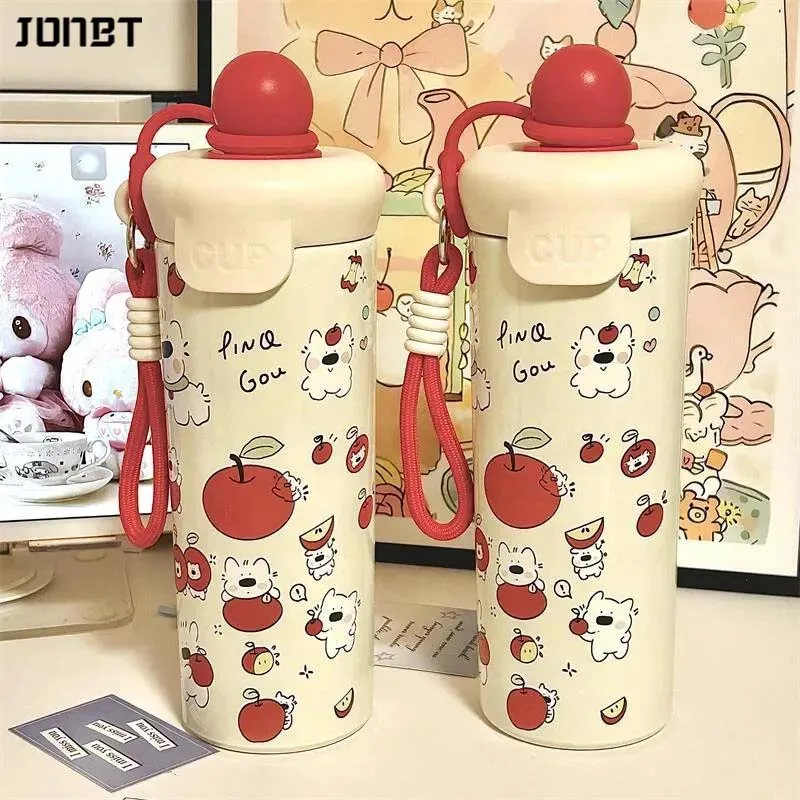 

500ML Cute 316 Stainless Steel Thermal Water Bottle With Straw For Girls Cartoon Portable Tumbler Cup Hot Coffee Thermos New