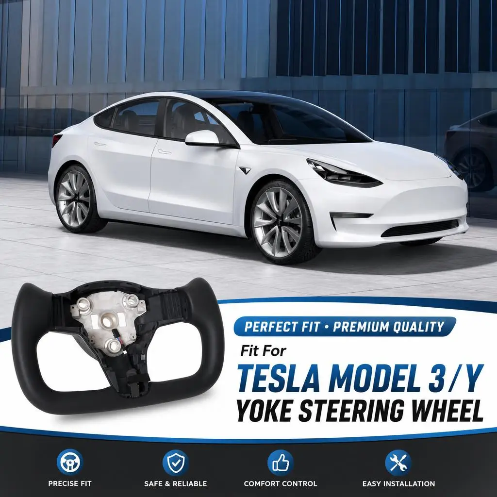 Yoke Steering Wheel For Tesla Model Y 3 2016-2022 Model Y 2020-2024 Heating With Heated Black Car Accessories