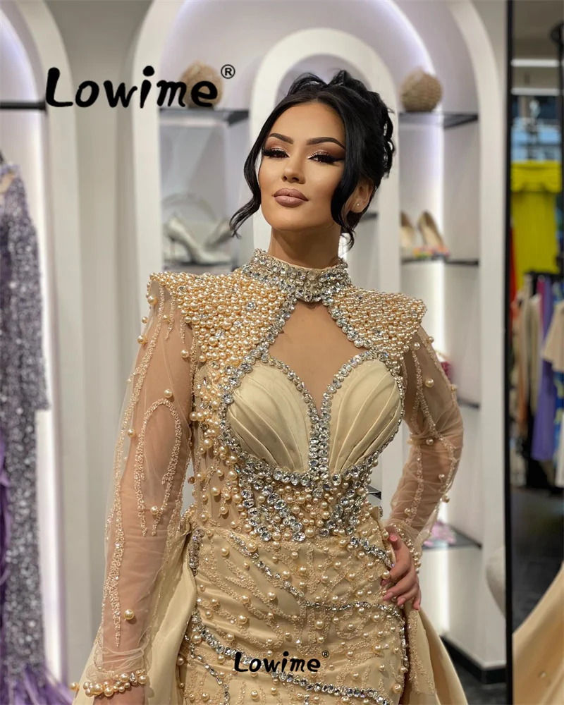 2024 Champagne Arabic Evening Dress Aso Ebi Crystals Beading Party Dress Engagement Gowns 2 In 1 Prom Dresses Vestidos De Fiesta