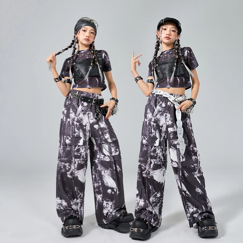 Vêtements de spectacle Hip Hop pour filles, tenues de danse Jazz, costume de Camouflage, manches courtes, haut nombril, pantalons, vêtements de groupe de Concert BL16735